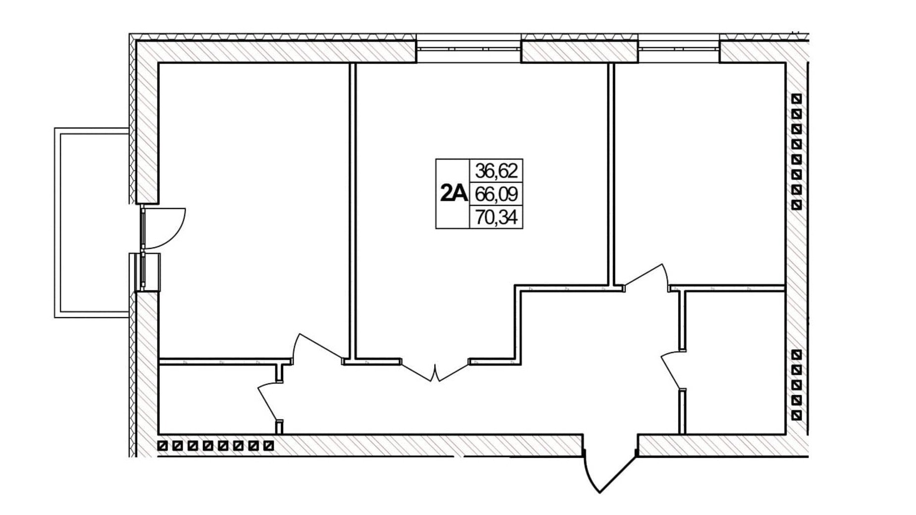 Планировка 3-комнатной квартиры в ЖК Озерний 70.34 м², фото 257403