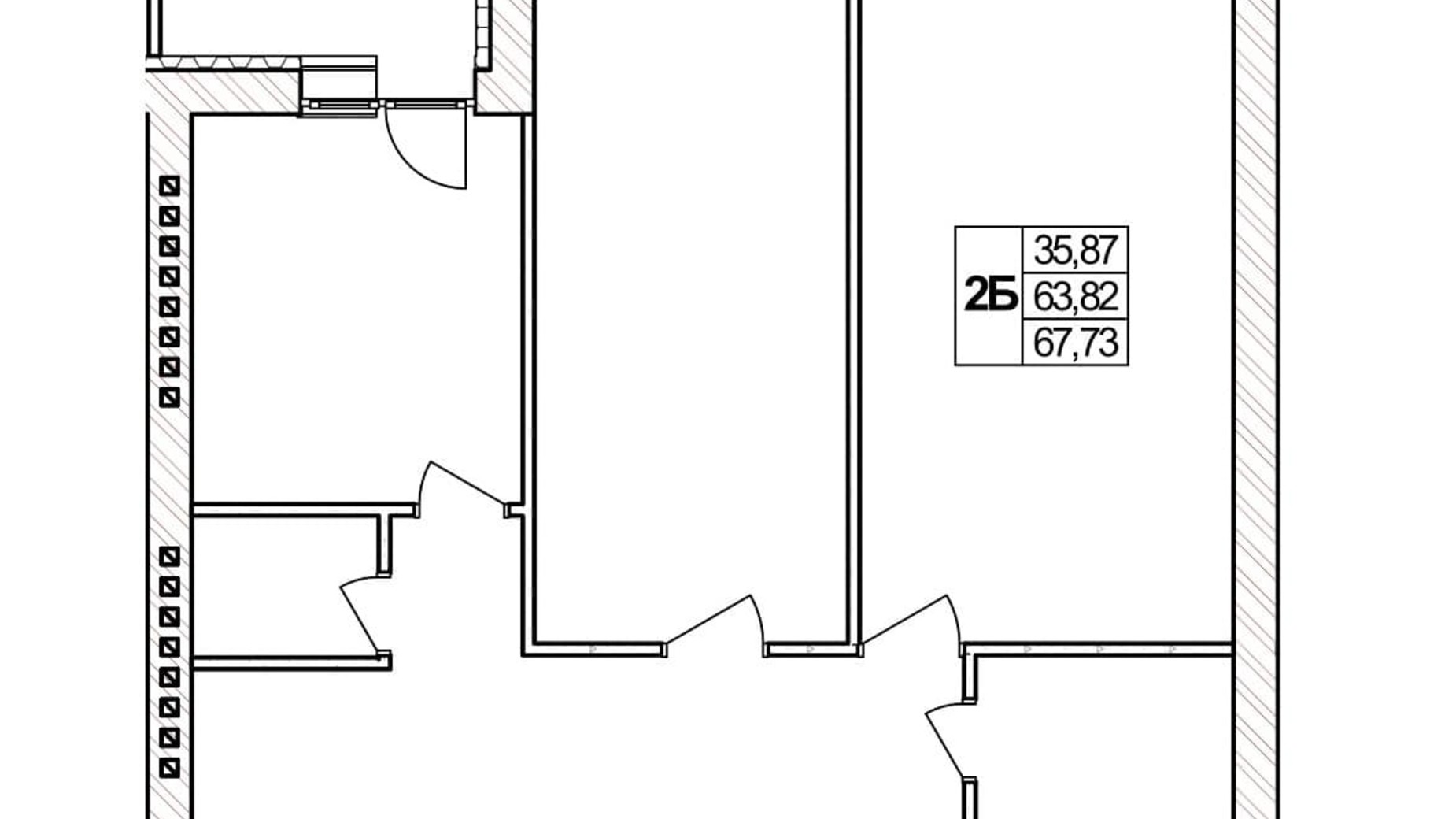 Планировка 3-комнатной квартиры в ЖК Озерний 67.73 м², фото 257404