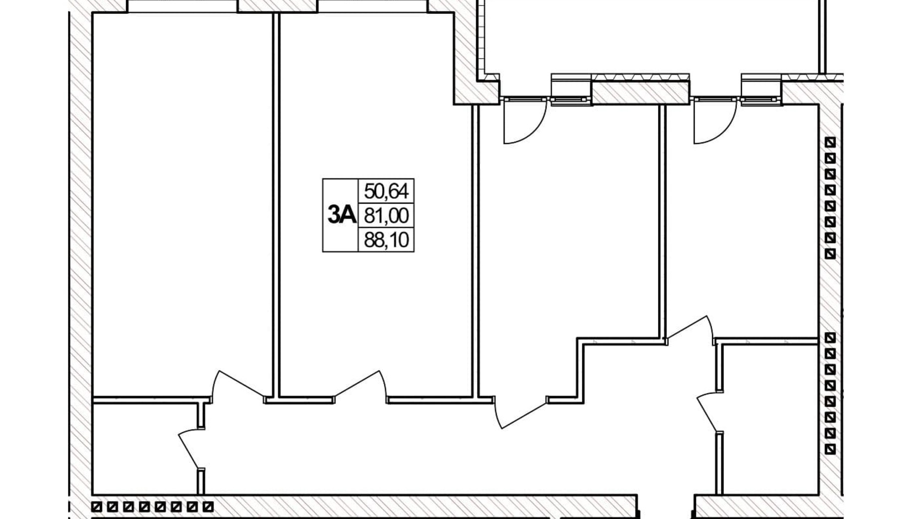 Планировка 3-комнатной квартиры в ЖК Озерний 88.1 м², фото 257405