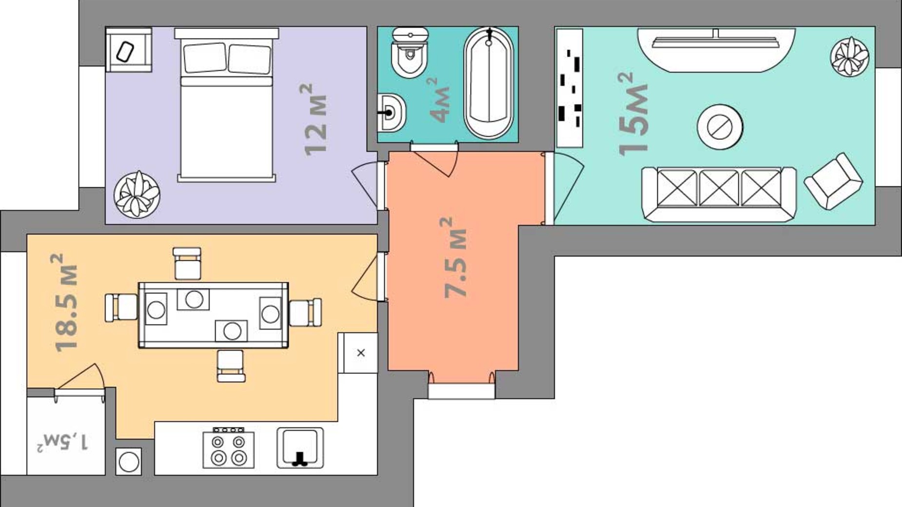 Планировка 2-комнатной квартиры в ЖК Евромісто 58.5 м², фото 257555