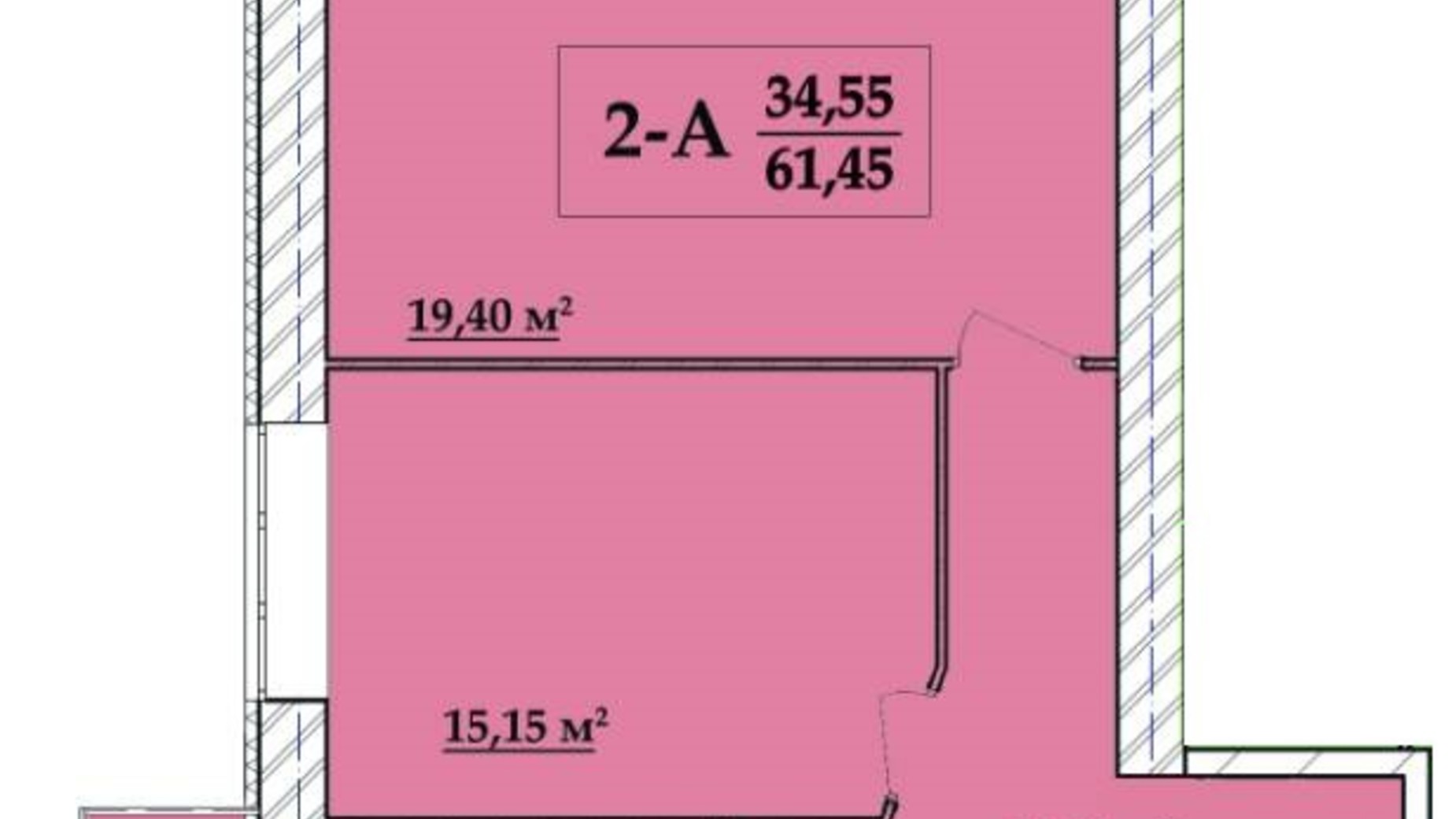 Планування 2-кімнатної квартири в ЖК Академ містечко 61.45 м², фото 257836