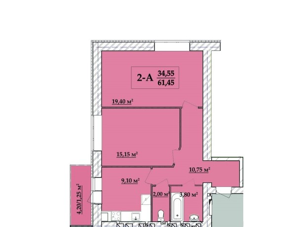 ЖК Академ містечко: планування 2-кімнатної квартири 61.45 м²