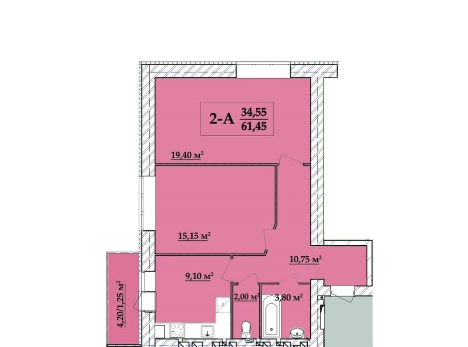Планировка 2-комнатной квартиры в ЖК Академ городок 61.45 м², фото 257836 Планировка 2-комнатной квартиры в ЖК Академ городок 61.45 м², фото 257836