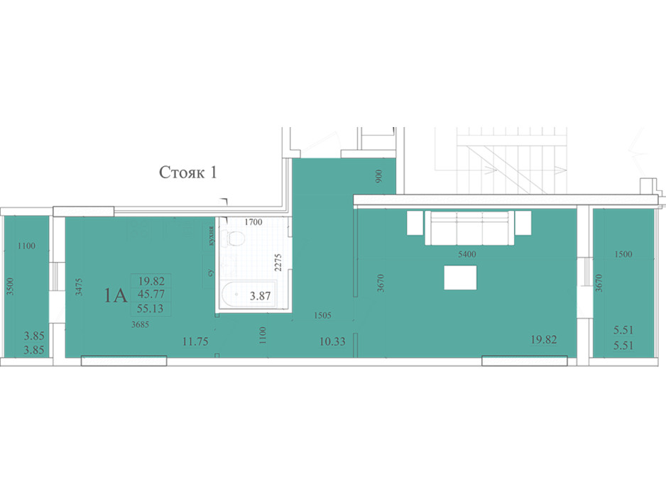 Планування 2-кімнатної квартири в ЖК Акварель 2 55.13 м², фото 258048 Планування 2-кімнатної квартири в ЖК Акварель 2 55.13 м², фото 258048