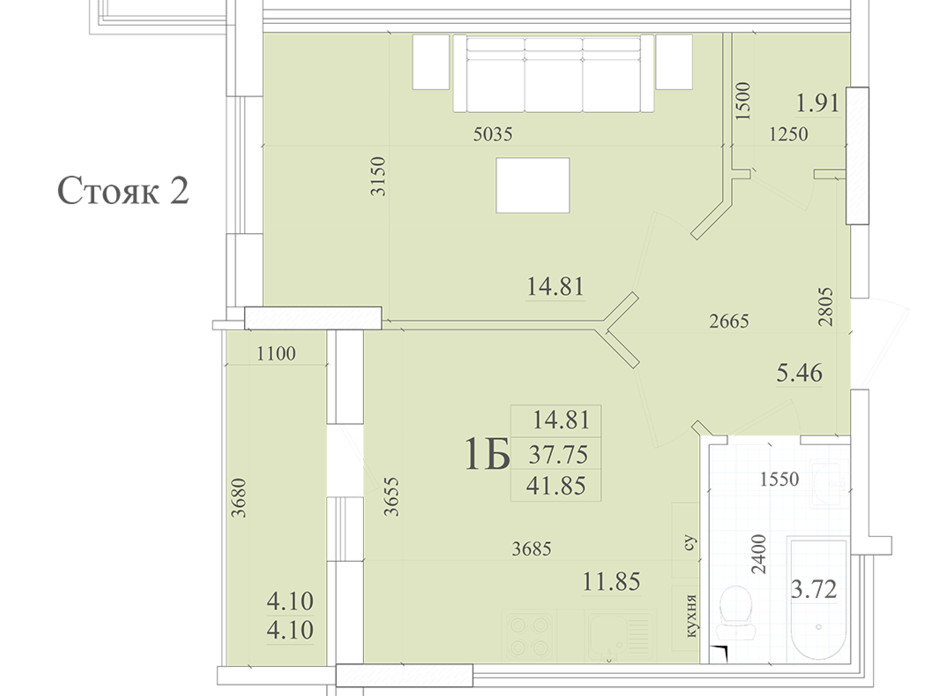 Планировка 1-комнатной квартиры в ЖК Акварель 2 41.85 м², фото 258049 Планировка 1-комнатной квартиры в ЖК Акварель 2 41.85 м², фото 258049