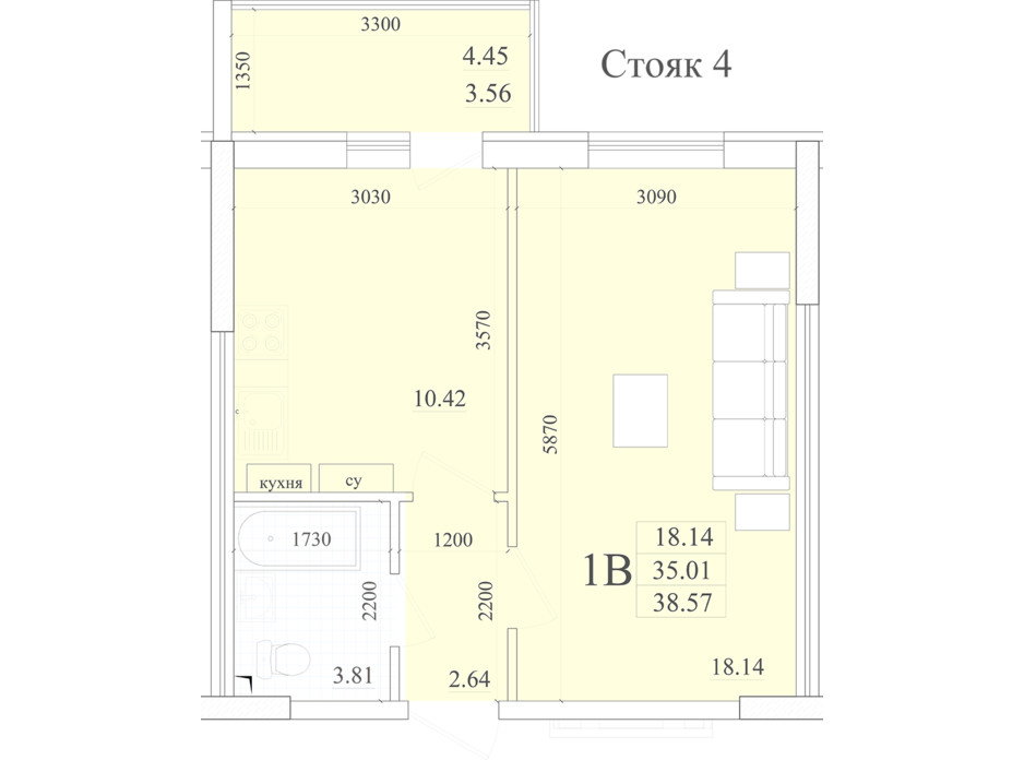 Планування 1-кімнатної квартири в ЖК Акварель 2 38.57 м², фото 258050 Планування 1-кімнатної квартири в ЖК Акварель 2 38.57 м², фото 258050