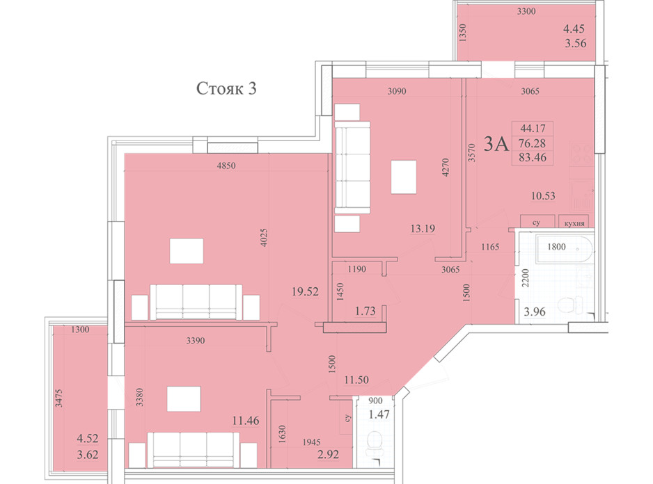 Планировка 3-комнатной квартиры в ЖК Акварель 2 83.46 м², фото 258051 Планировка 3-комнатной квартиры в ЖК Акварель 2 83.46 м², фото 258051