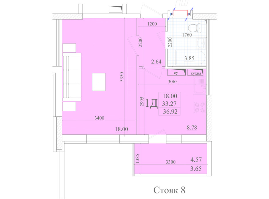 Планування 1-кімнатної квартири в ЖК Акварель 2 36.92 м², фото 258052 Планування 1-кімнатної квартири в ЖК Акварель 2 36.92 м², фото 258052