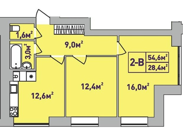 ЖК Центральный Premium: планировка 2-комнатной квартиры 54.6 м²