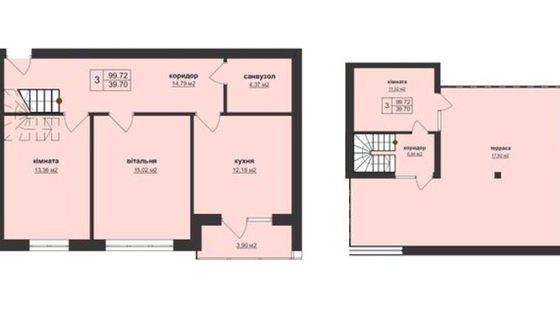 Планировка много­уровневой квартиры в ЖК Тетрис 99.72 м², фото 258514