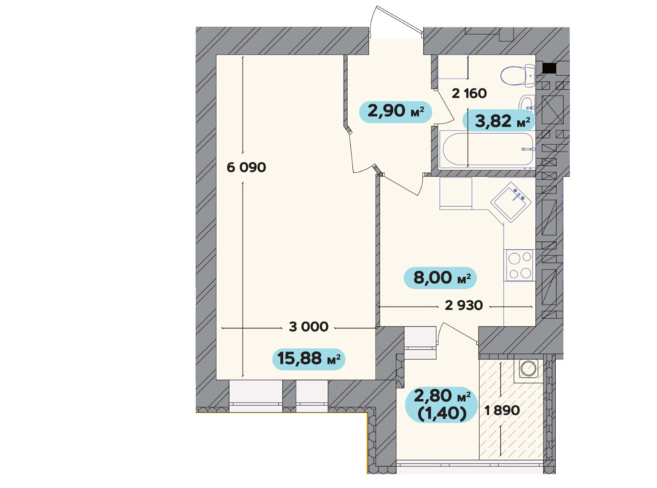 Планировка 1-комнатной квартиры в ЖК Spring Town New Rivier (Спринг Таун Нью Ривьера) 32 м², фото 258709 Планировка 1-комнатной квартиры в ЖК Spring Town New Rivier (Спринг Таун Нью Ривьера) 32 м², фото 258709