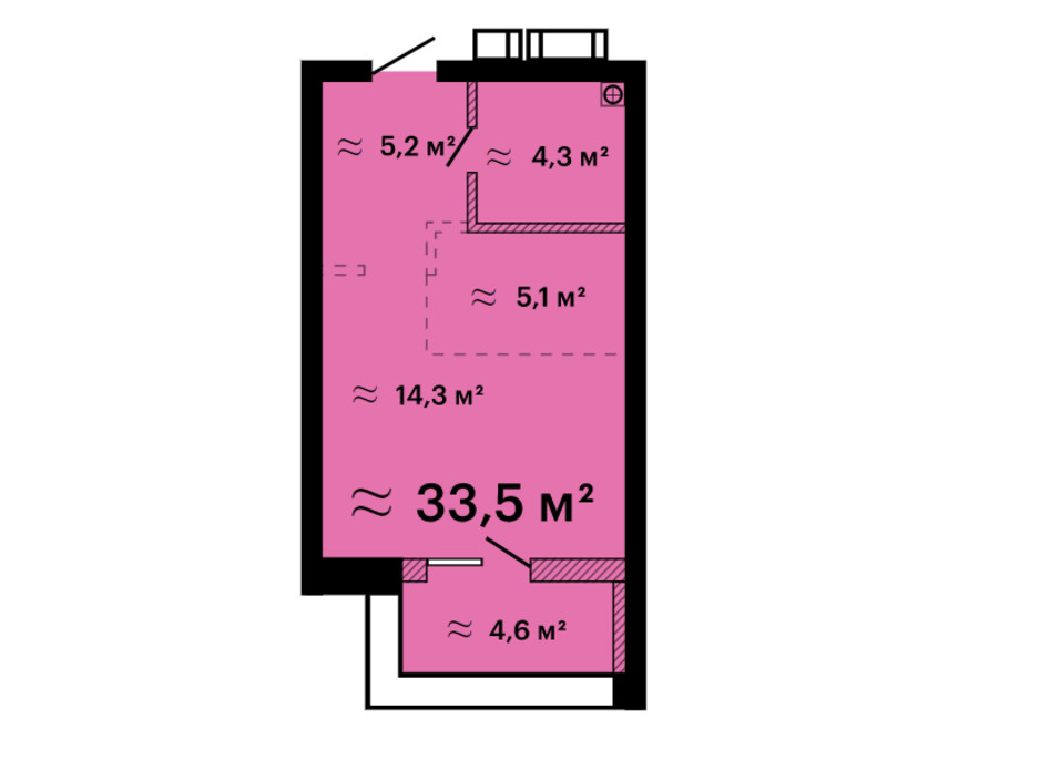 Планування смарт квартири в ЖК Скай Сіті Плюс 33.5 м², фото 259302 Планування смарт квартири в ЖК Скай Сіті Плюс 33.5 м², фото 259302