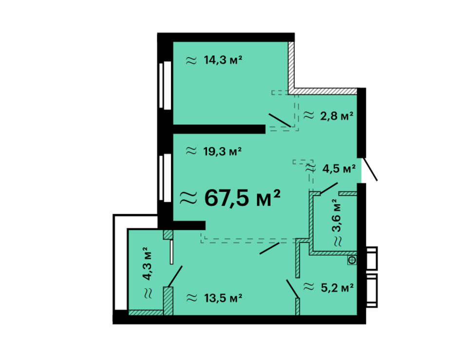 Планування 2-кімнатної квартири в ЖК Скай Сіті Плюс 67.5 м², фото 259311 Планування 2-кімнатної квартири в ЖК Скай Сіті Плюс 67.5 м², фото 259311