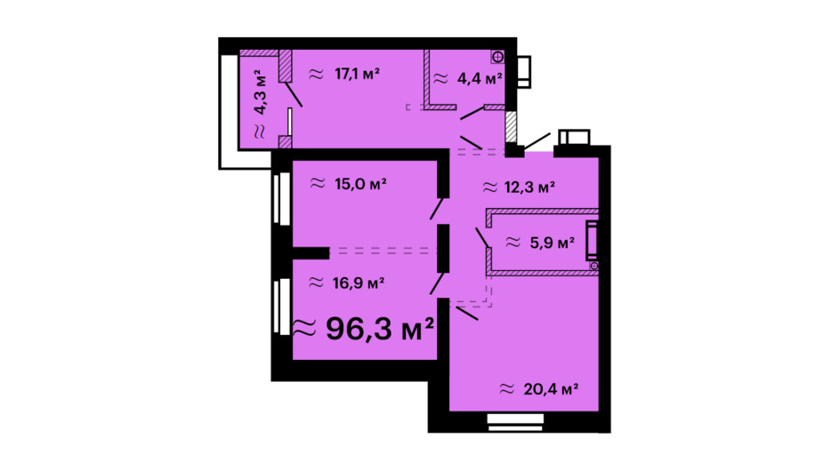 Планування 3-кімнатної квартири в ЖК Скай Сіті Плюс 96.3 м², фото 259314