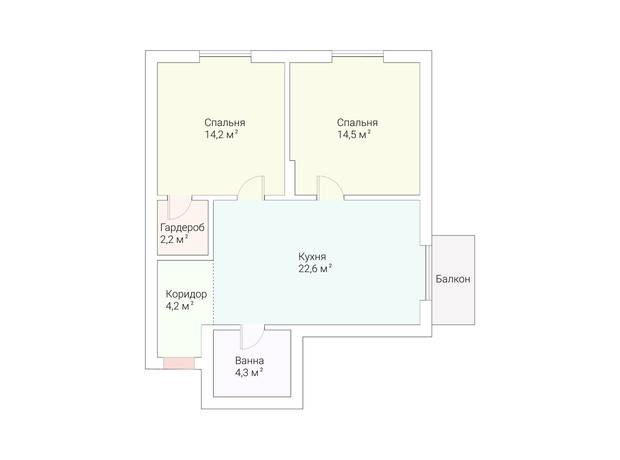 ЖК Европейский Квартал: планировка 2-комнатной квартиры 63 м²