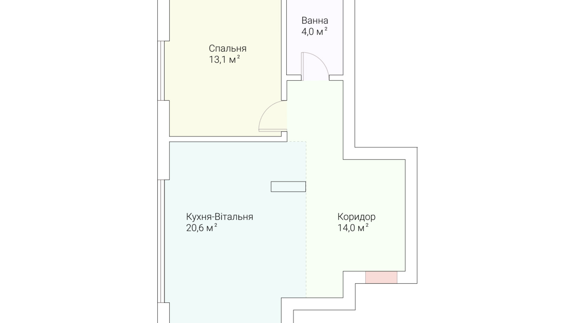 Планування 1-кімнатної квартири в ЖК Європейський Квартал 48 м², фото 259562