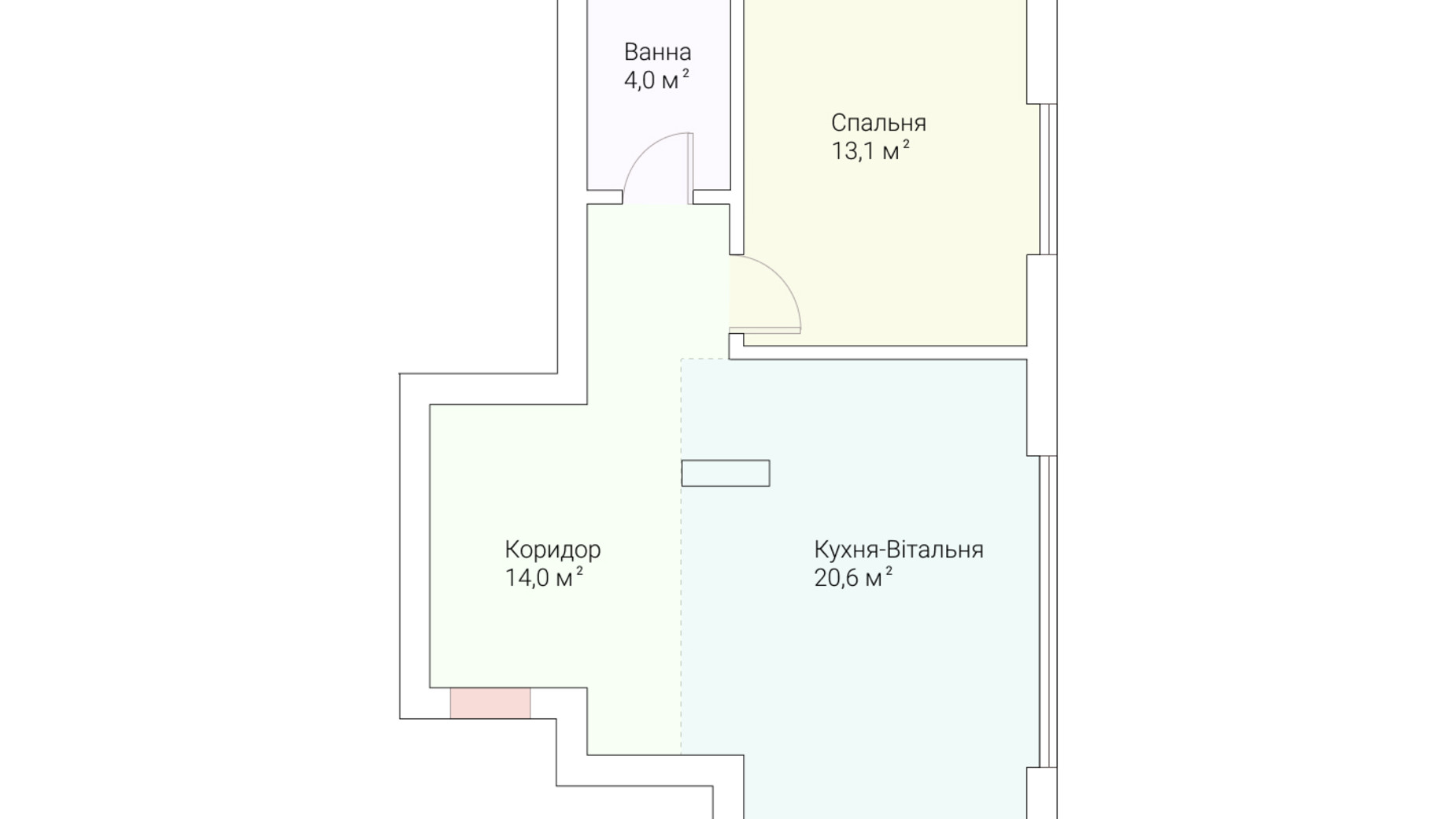 Планування 1-кімнатної квартири в ЖК Європейський Квартал 46 м², фото 259563