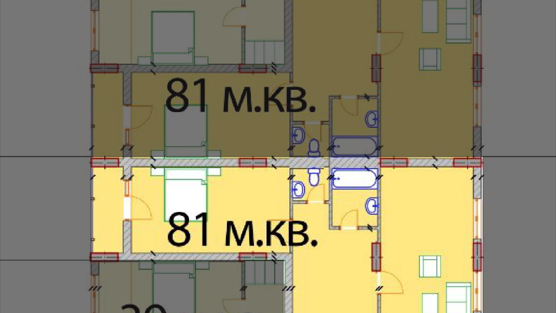 Планировка 2-комнатной квартиры в ЖК Европейский Квартал 81 м², фото 259575