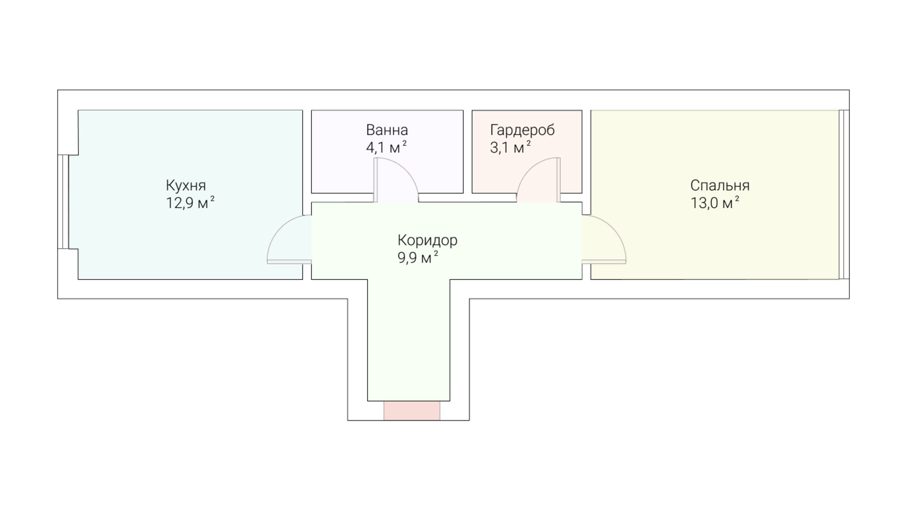 Планировка 1-комнатной квартиры в ЖК Европейский Квартал 43 м², фото 259581