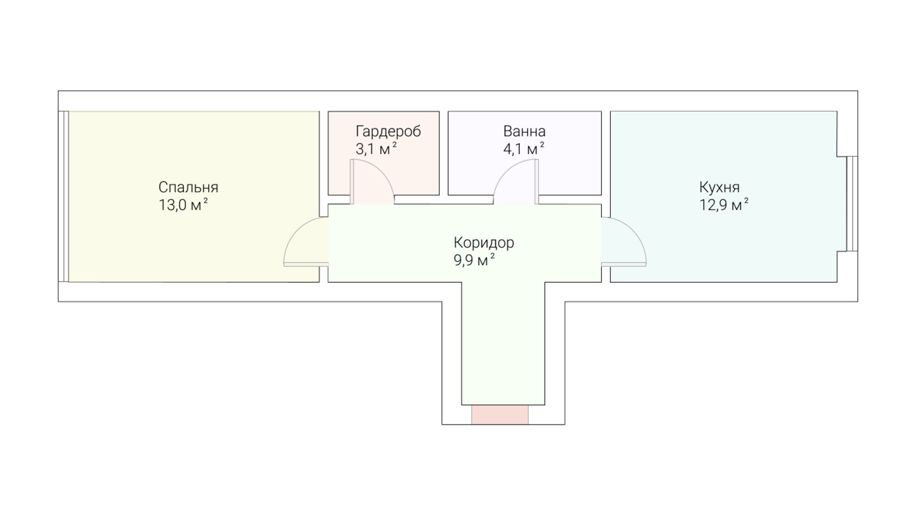 Планування 1-кімнатної квартири в ЖК Європейський Квартал 43 м², фото 259585