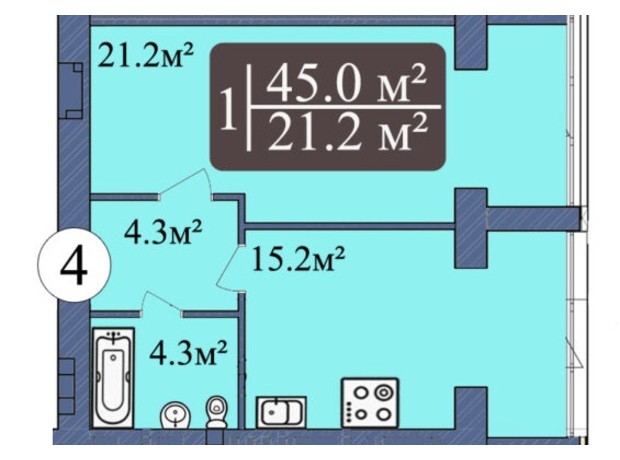 ЖК Мрія Миколаїв: планування 1-кімнатної квартири 45 м²