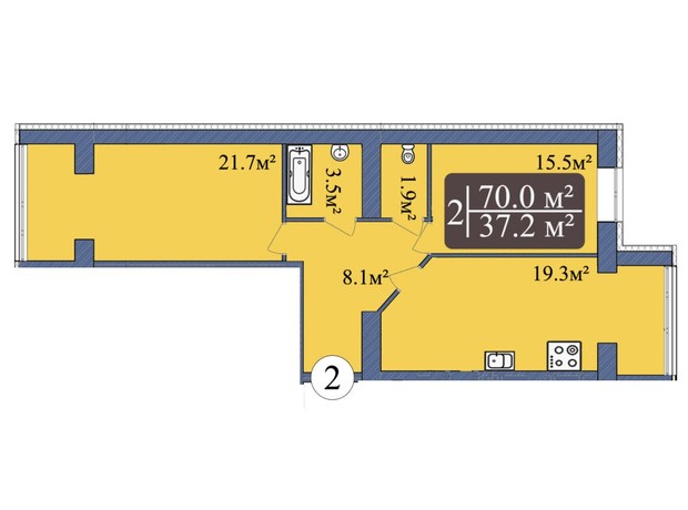 ЖК Мрія Миколаїв: планування 2-кімнатної квартири 70 м²