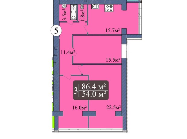 ЖК Мрія Миколаїв: планировка 3-комнатной квартиры 86.4 м²