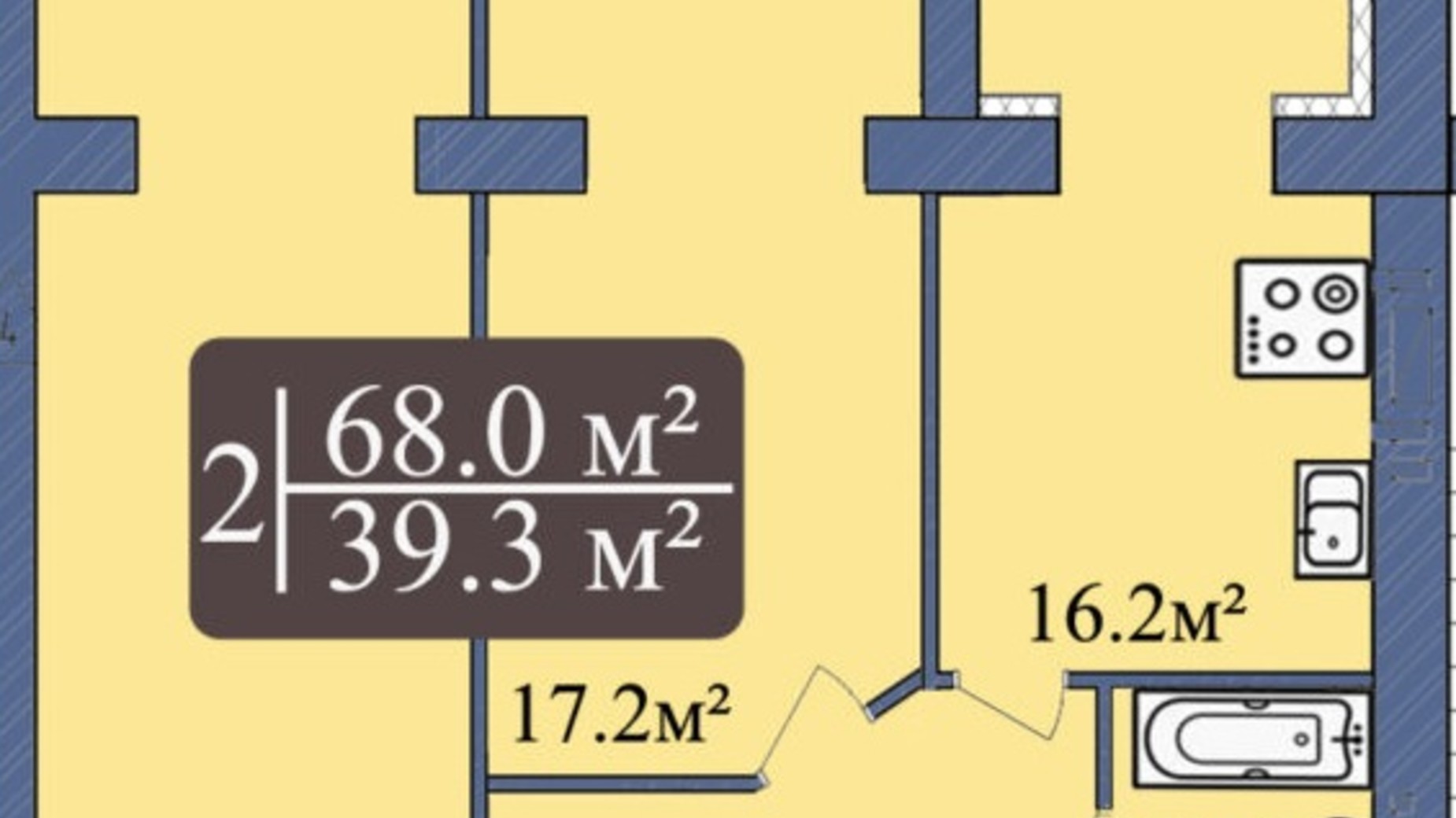 Планировка 2-комнатной квартиры в ЖК Мрія Миколаїв 68 м², фото 260157