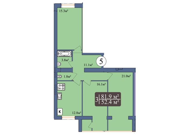 ЖК Мрія Миколаїв: планування 3-кімнатної квартири 84.2 м²