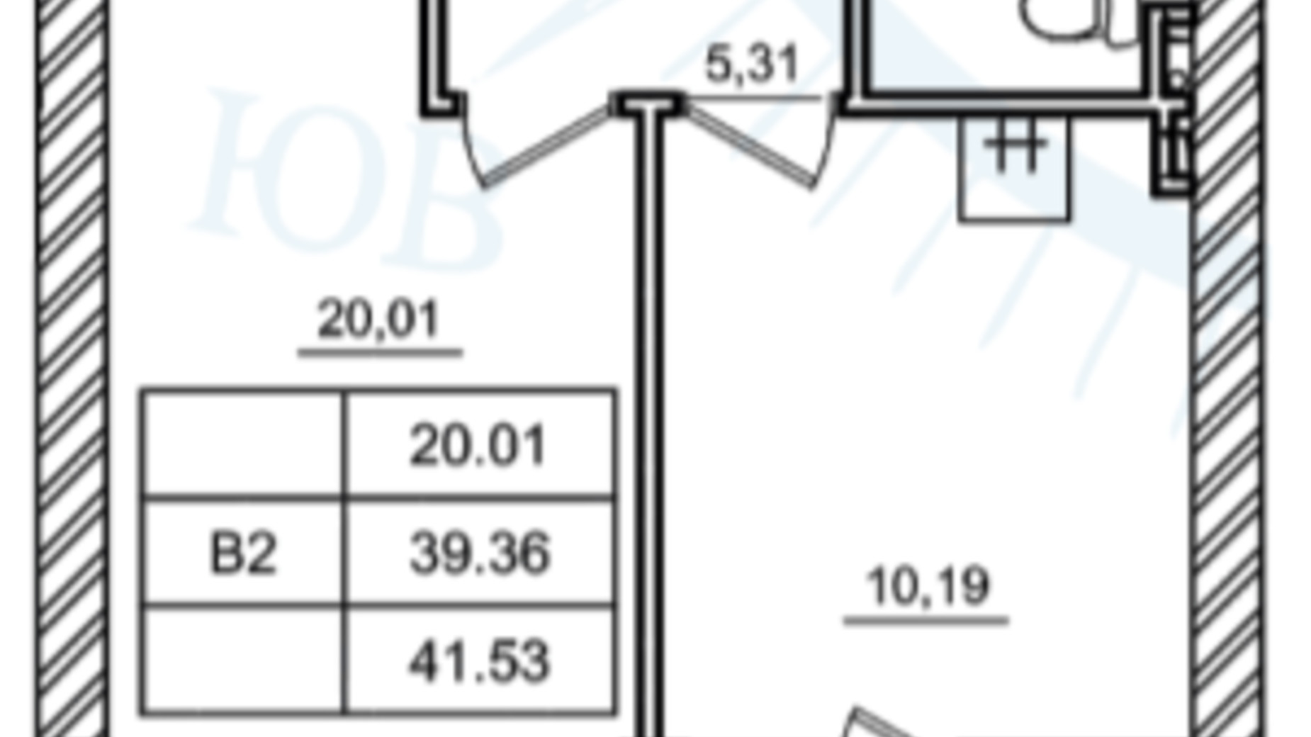 Планування 1-кімнатної квартири в ЖК Дім у моря 41.53 м², фото 260260