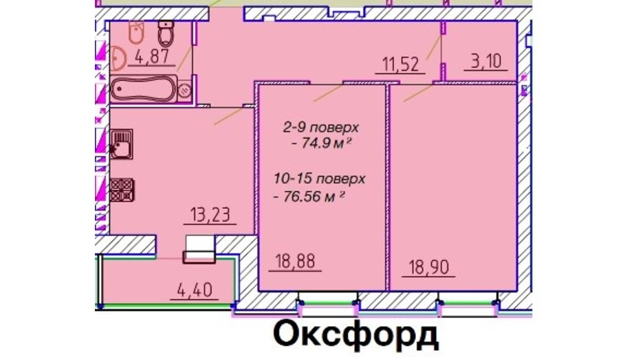 Планировка 2-комнатной квартиры в ЖК Графский 74.9 м², фото 260272