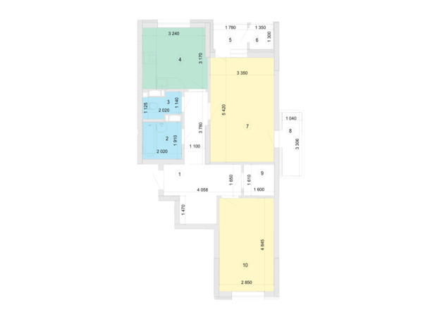 ЖК Голосеевская Долина: планировка 2-комнатной квартиры 67.87 м²