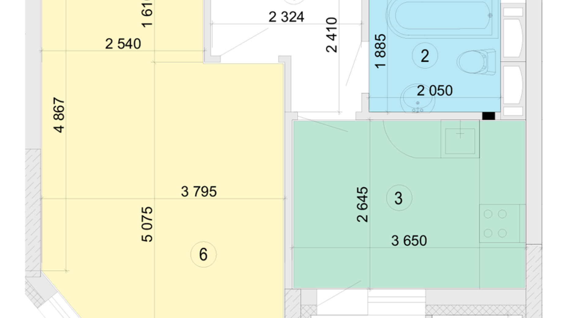 Планировка 1-комнатной квартиры в ЖК Голосеевская Долина 55.76 м², фото 260348