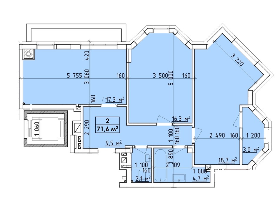 Планировка многоуровневой квартиры в ЖК Венский Квартал 71.6 м², фото 260749 Планировка многоуровневой квартиры в ЖК Венский Квартал 71.6 м², фото 260749