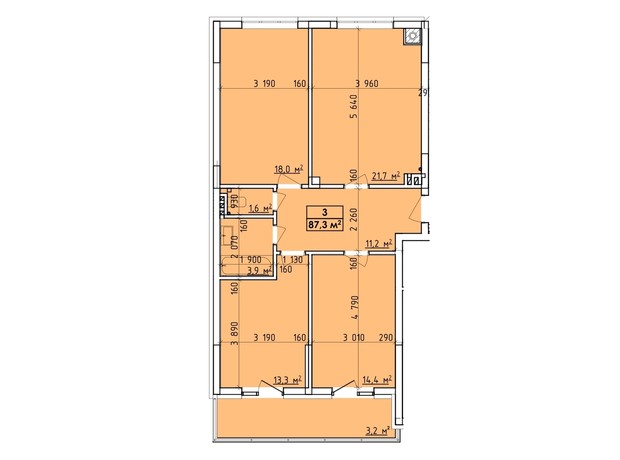 ЖК Венский Квартал: планировка 3-комнатной квартиры 87.3 м²