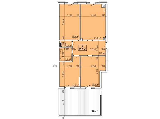 ЖК Венский Квартал: планировка 3-комнатной квартиры 95.3 м²