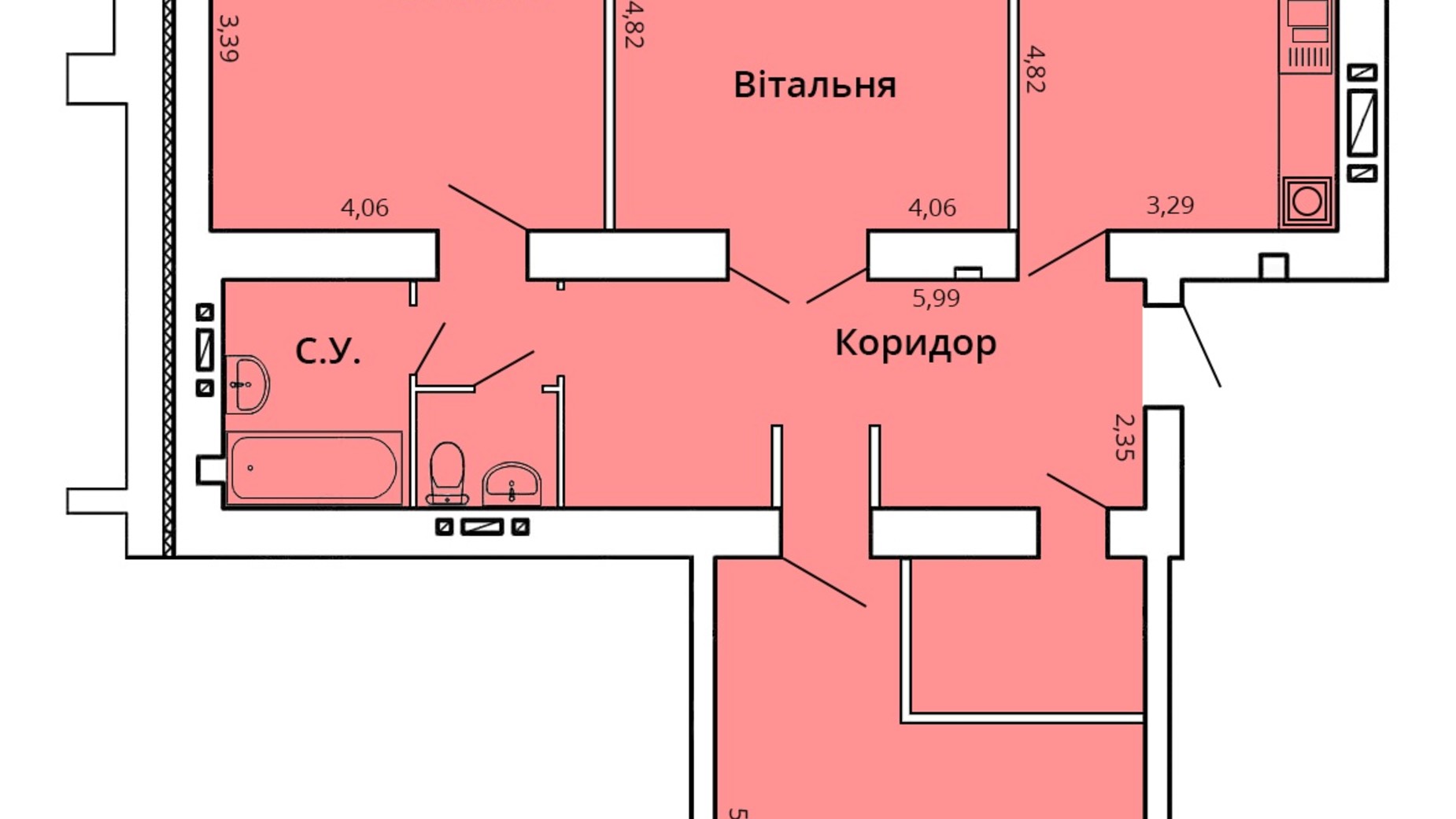 Планування 3-кімнатної квартири в ЖК Прем'єр Хаус 102.29 м², фото 260962