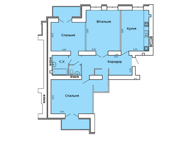 ЖК Прем'єр Хаус 4 черга: планування 3-кімнатної квартири 102.01 м²