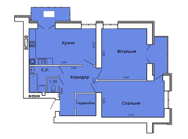 ЖК Прем'єр Хаус 4 черга: планування 2-кімнатної квартири 84.94 м²