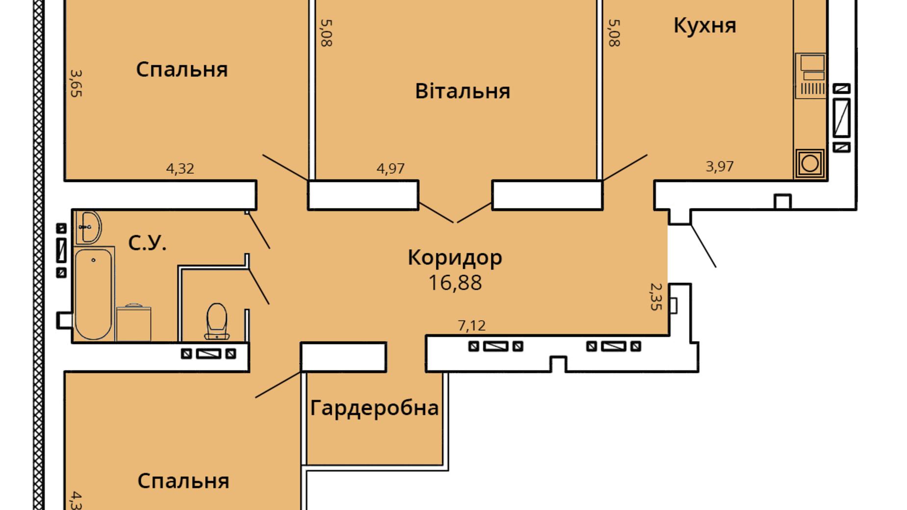 Планування 3-кімнатної квартири в ЖК Прем'єр Хаус 115.46 м², фото 260974