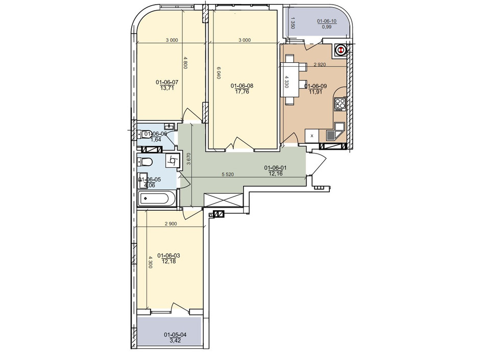 Планировка 3-комнатной квартиры в ЖК ул. Трускавецкая 74.41 м², фото 261029 Планировка 3-комнатной квартиры в ЖК ул. Трускавецкая 74.41 м², фото 261029