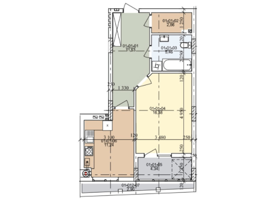 Планировка 1-комнатной квартиры в ЖК ул. Трускавецкая 51.81 м², фото 261043 Планировка 1-комнатной квартиры в ЖК ул. Трускавецкая 51.81 м², фото 261043