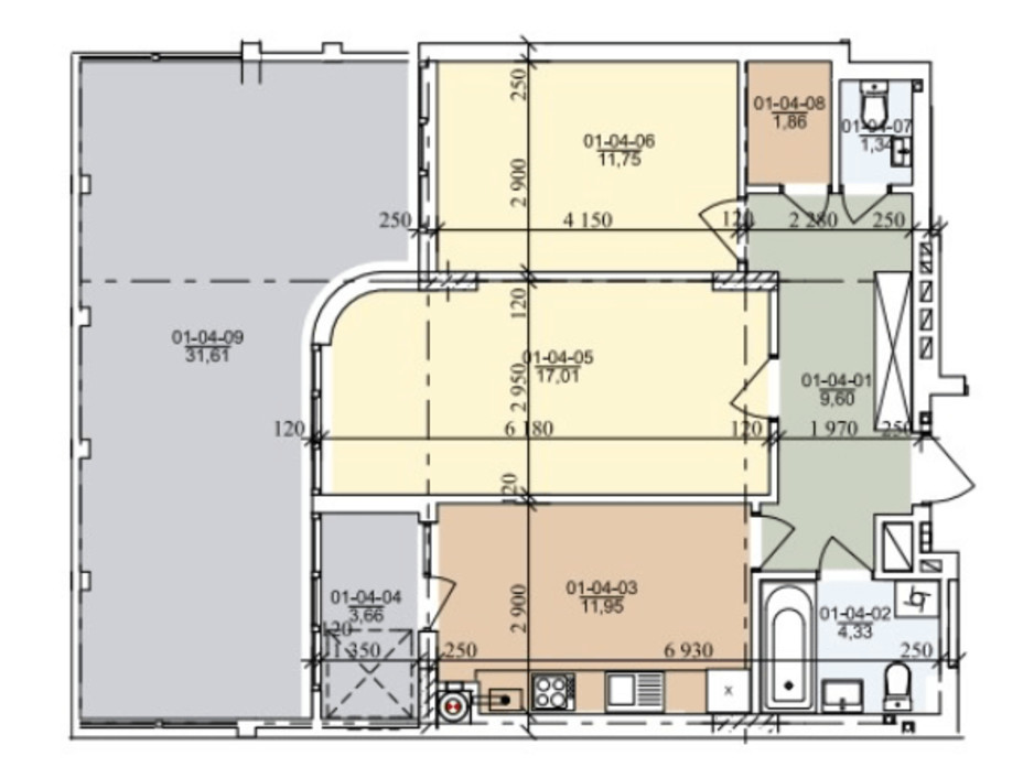 Планировка 2-комнатной квартиры в ЖК ул. Трускавецкая 68.42 м², фото 261044 Планировка 2-комнатной квартиры в ЖК ул. Трускавецкая 68.42 м², фото 261044