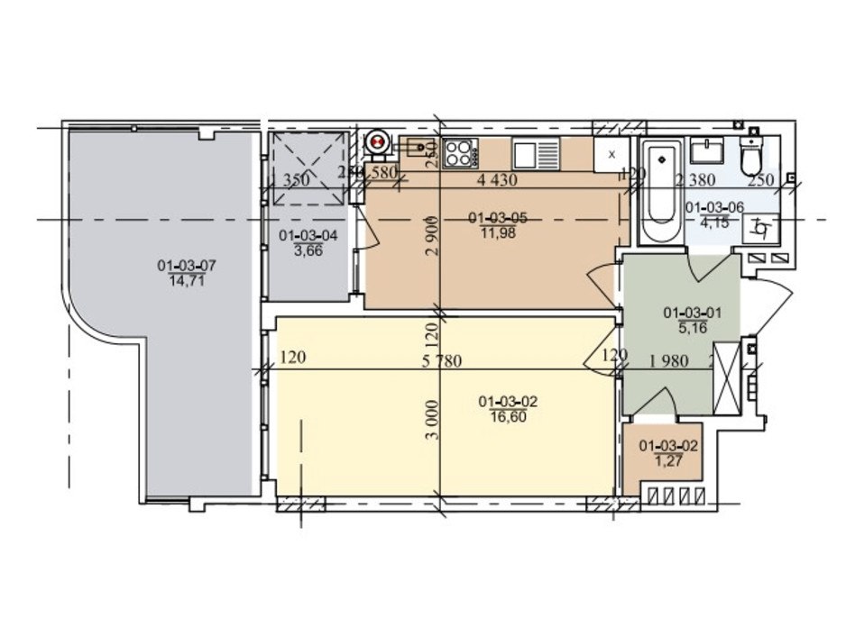 Планировка 1-комнатной квартиры в ЖК ул. Трускавецкая 45.4 м², фото 261047 Планировка 1-комнатной квартиры в ЖК ул. Трускавецкая 45.4 м², фото 261047