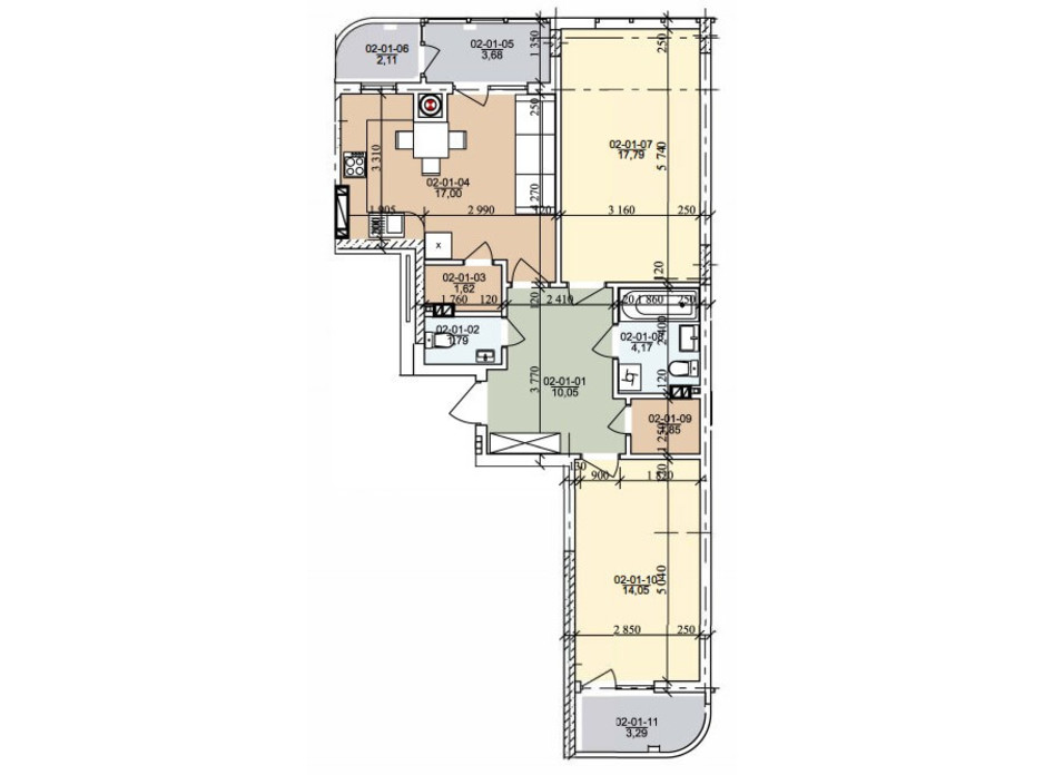 Планировка 2-комнатной квартиры в ЖК ул. Трускавецкая 73.62 м², фото 261075 Планировка 2-комнатной квартиры в ЖК ул. Трускавецкая 73.62 м², фото 261075