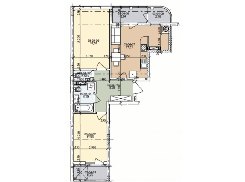 Планировка 2-комнатной квартиры в ЖК ул. Трускавецкая 67.03 м², фото 261076 Планировка 2-комнатной квартиры в ЖК ул. Трускавецкая 67.03 м², фото 261076
