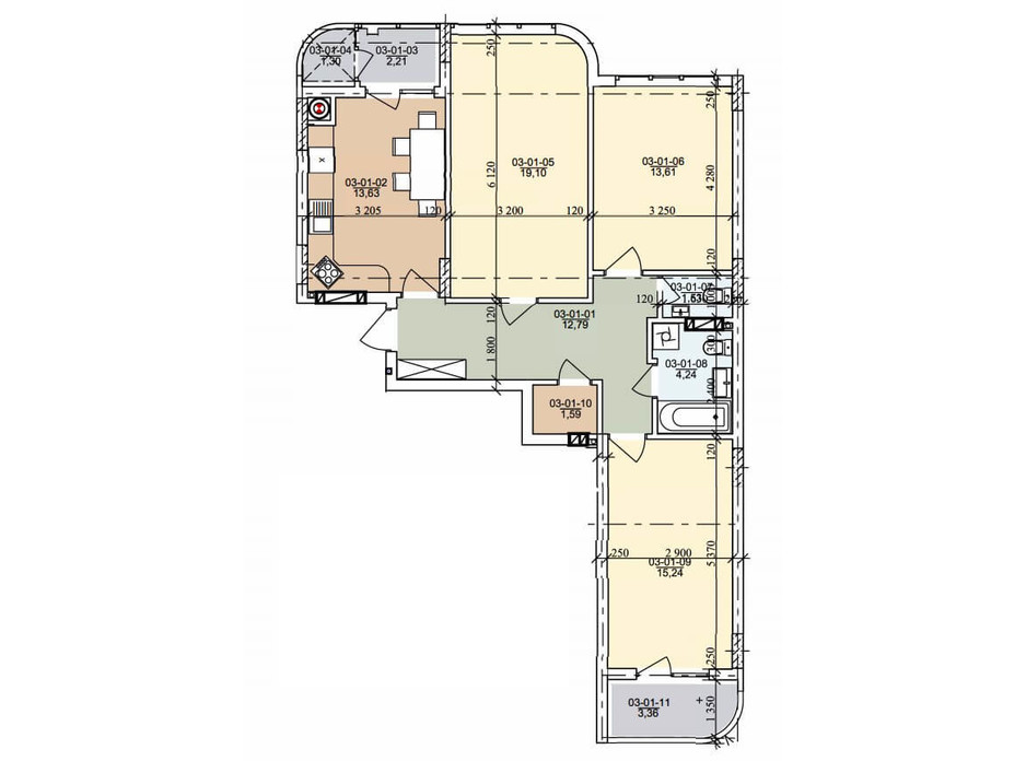 Планировка 3-комнатной квартиры в ЖК ул. Трускавецкая 84.38 м², фото 261079 Планировка 3-комнатной квартиры в ЖК ул. Трускавецкая 84.38 м², фото 261079