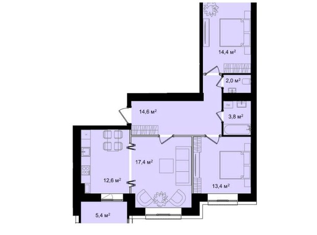 ЖК Barbara: планировка 3-комнатной квартиры 83.6 м²