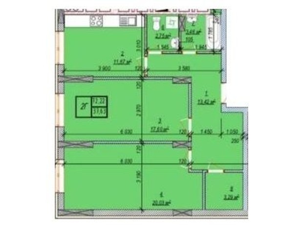 ЖК Свобода: планування 2-кімнатної квартири 72.22 м²