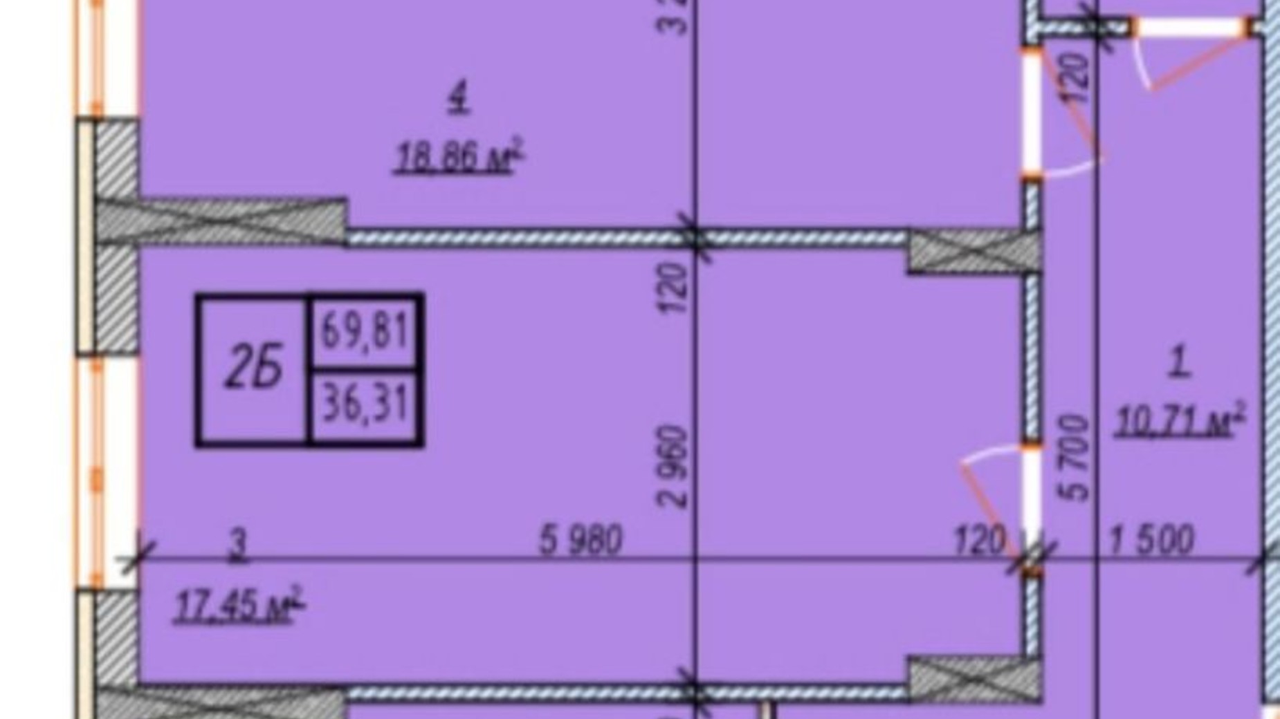 Планування 2-кімнатної квартири в ЖК Свобода 69.81 м², фото 261367